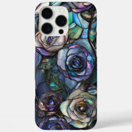 Klimmen Paarse White Roses Faux Glas in lood iPhone 16 Pro Max Hoesje