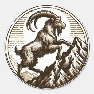 Klimmende berggeit Steenbok Geboortedag Dierenriem Ronde Sticker