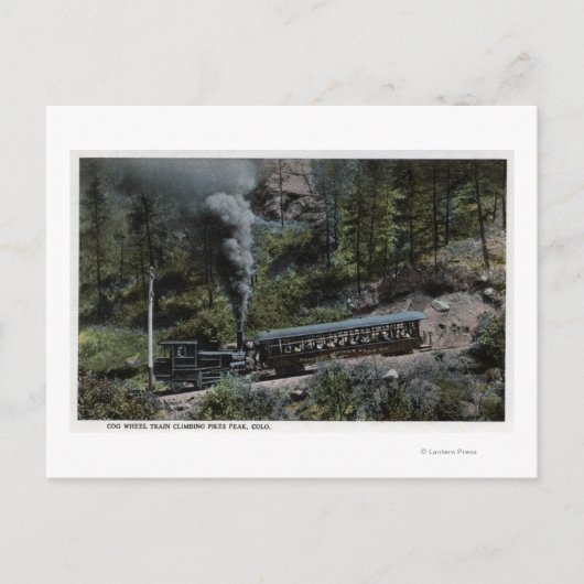 Klimmende cogumwieltrein briefkaart (Voorkant)