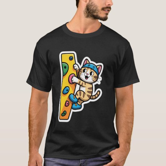 Klimmende Kat Bouldering Muur Meme T-shirt (Voorkant)