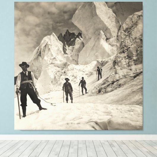 Klimmers onder de gevaarlijke serac - Mt. Blanc 19 Canvas Afdruk (Insitu (Houten vloer))
