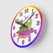 Klimmuurklok - kleurrijke dinosaurus ronde klok (Hoek)