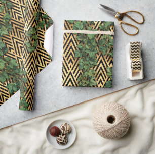 Klimop op een gouden tralie cadeaupapier