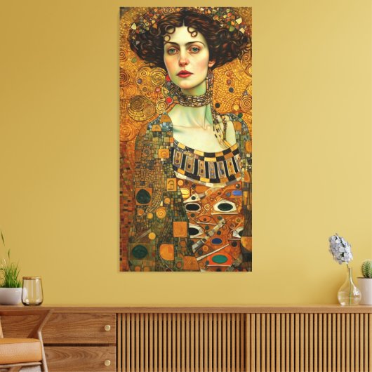 Klimt Adele Bloch-Bauer Gold Mosaic Painting Canva Canvas Afdruk (Insitu (Woonkamer))