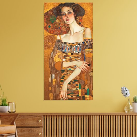 Klimt Adele Bloch-Bauer Gold Mosaic Painting Canva Canvas Afdruk (Insitu (Woonkamer))
