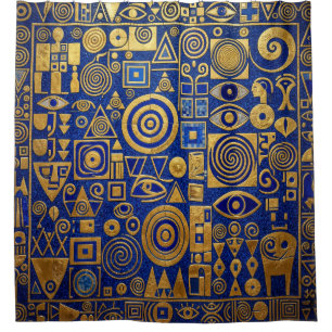 Klimt Blauwe+Gouden Egyptische Revival Badgordijn Douchegordijn