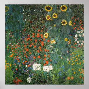 Klimt - Boerderij tuin met zonnebloemen 1907 Poster