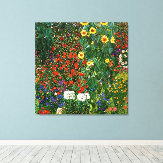 Klimt - Boerderij tuin met zonnebloemen Canvas Afdruk (Insitu (Houten vloer))