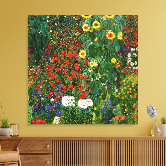 Klimt - Boerderij tuin met zonnebloemen Canvas Afdruk (Insitu (Woonkamer))