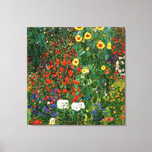 Klimt - Boerderij tuin met zonnebloemen Canvas Afdruk (Voorkant)