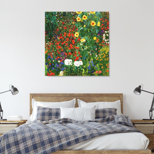Klimt - Boerderij tuin met zonnebloemen Canvas Afdruk (Insitu (Slaapkamer))