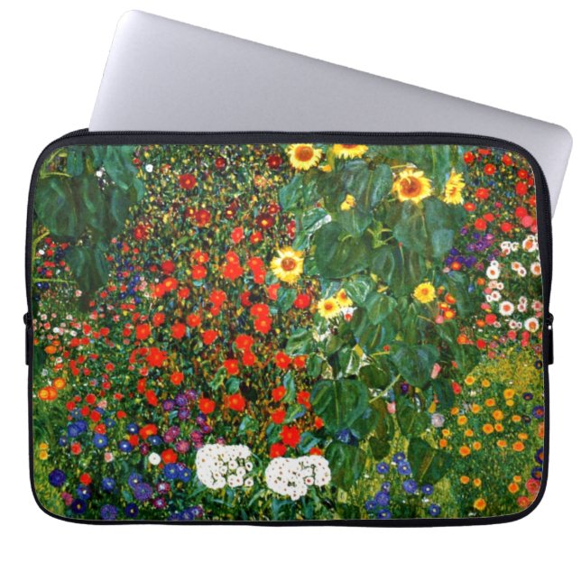 Klimt - Boerderij tuin met zonnebloemen Laptop Sleeve (Voorkant)