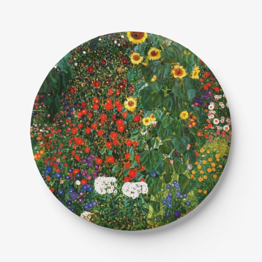 Klimt - Boerderij tuin met zonnebloemen Papieren Bordje (Voorkant)