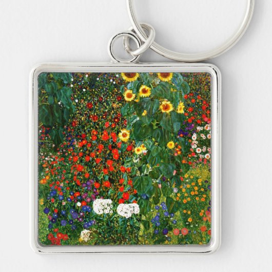 Klimt - Boerderij tuin met zonnebloemen, Sleutelhanger (Voorkant)