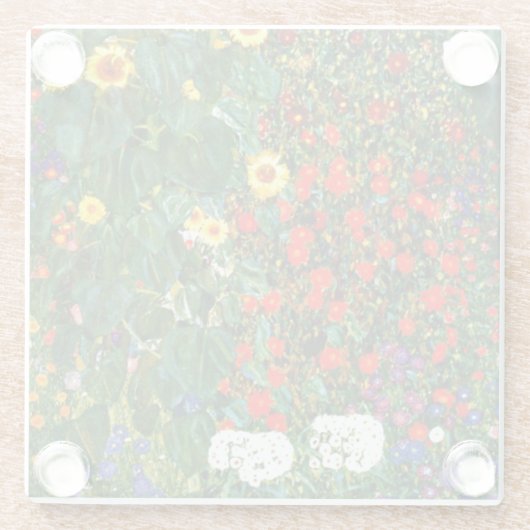 Klimt - Boerderijtuin met zonnebloemen tegel Glazen Onderzetter (Achterkant)