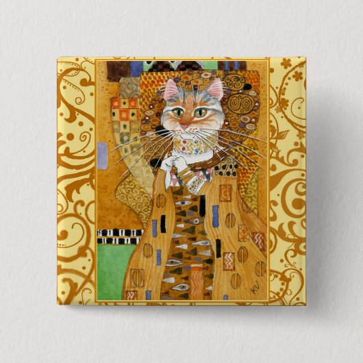Klimt Cat in Gold square pinback Vierkante Button 5,1 Cm (Voorkant)