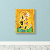 Klimt Cat Kiss Gouden kunstparodie Canvas Afdruk (Insitu (Houten vloer))