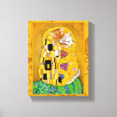 Klimt Cat Kiss Gouden kunstparodie Canvas Afdruk (Voorkant)