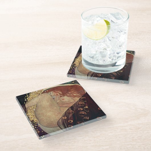 Klimt Danae Goud Kunst Glas Onderzetter (Schuin)