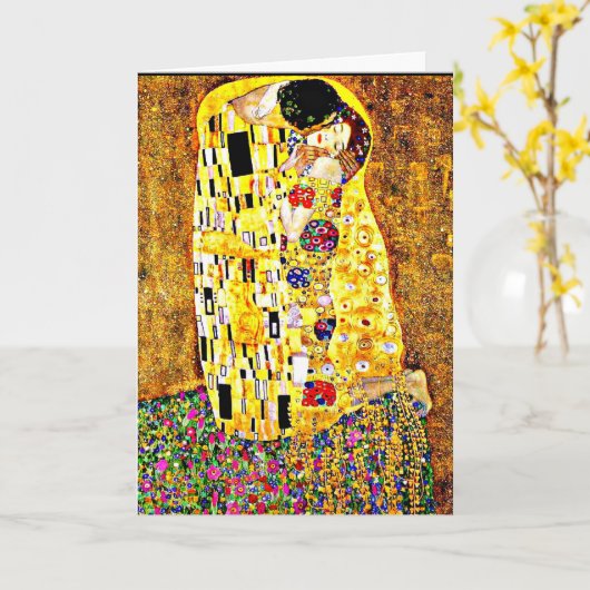 Klimt - De Kus Kaart (Gele Bloem)