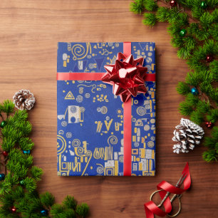 Klimt geïnspireerd blauw, goud, platina koper cadeaupapier