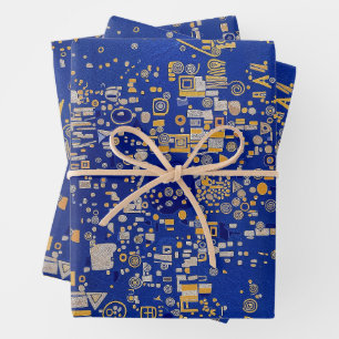 Klimt geïnspireerd blauw, goud, platina koper inpakpapier vel