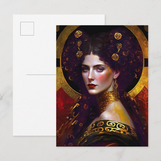 Klimt Geïnspireerd Briefkaart van koningin godin (Voorkant / Achterkant)