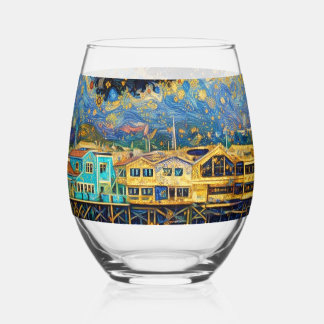 Klimt-geïnspireerde Gouden Monterey Haven Dromen Wijnglas Zonder Voet