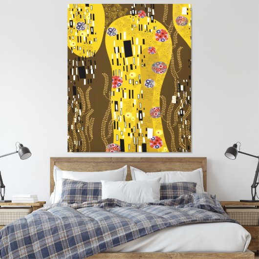Klimt geïnspireerde gouden patroonkunst staat voor canvas afdruk (Insitu (Slaapkamer))