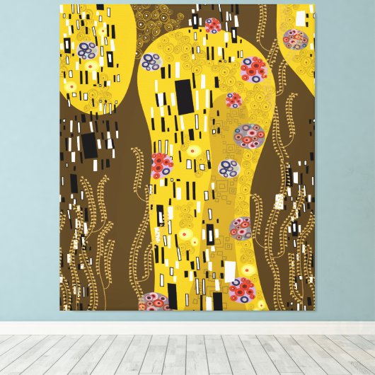 Klimt geïnspireerde gouden patroonkunst staat voor canvas afdruk (Insitu (Houten vloer))