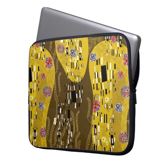 Klimt geïnspireerde gouden patroonkunst staat voor laptop sleeve (Voorkant Links)