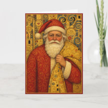 Klimt Geïnspireerde Kerstman Vintage Kerstkaart