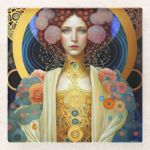 Klimt Geïnspireerde koningin Goddess Fantasy Art Glazen Onderzetter