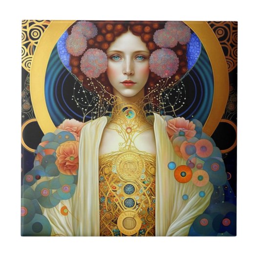 Klimt Geïnspireerde koningin Goddess Fantasy Art Tegeltje (Voorkant)