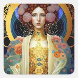 Klimt Geïnspireerde koningin Goddess Fantasy Art Vierkante Sticker