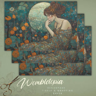 Klimt-geïnspireerde Moon Blossom Art Nouveau Decou Inpakpapier Vel