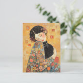 Klimt-geïnspireerde vrouw en kat briefkaart (Staand voorkant)