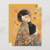 Klimt-geïnspireerde vrouw en kat briefkaart (Voorkant / Achterkant)