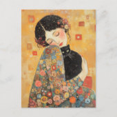 Klimt-geïnspireerde vrouw en kat briefkaart (Voorkant)
