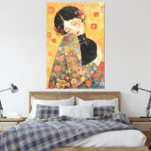 Klimt-geïnspireerde vrouw en kat canvas afdruk (Insitu (Slaapkamer))