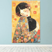 Klimt-geïnspireerde vrouw en kat canvas afdruk (Insitu (Houten vloer))