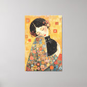 Klimt-geïnspireerde vrouw en kat canvas afdruk (Voorkant)