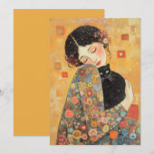 Klimt-geïnspireerde vrouw en kat kaart (Voorkant / Achterkant)