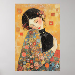 Klimt-geïnspireerde vrouw en kat poster
