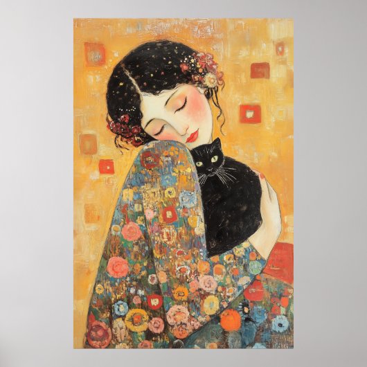 Klimt-geïnspireerde vrouw en kat poster (Voorkant)