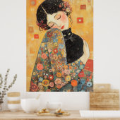 Klimt-geïnspireerde vrouw en kat poster (Keuken)