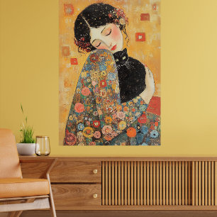 Klimt-geïnspireerde vrouw en kat poster