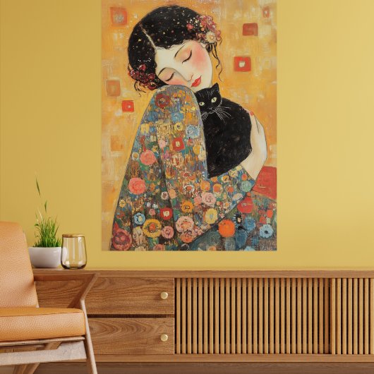 Klimt-geïnspireerde vrouw en kat poster (Woonkamer 2)