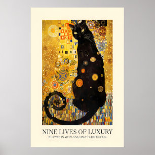 Klimt-Geïnspireerde zwart kat kunstprint Weelderig Poster