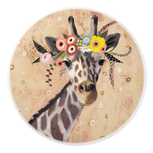 Klimt Giraffe | Bodemteelt Keramische Knop (Voorkant)
